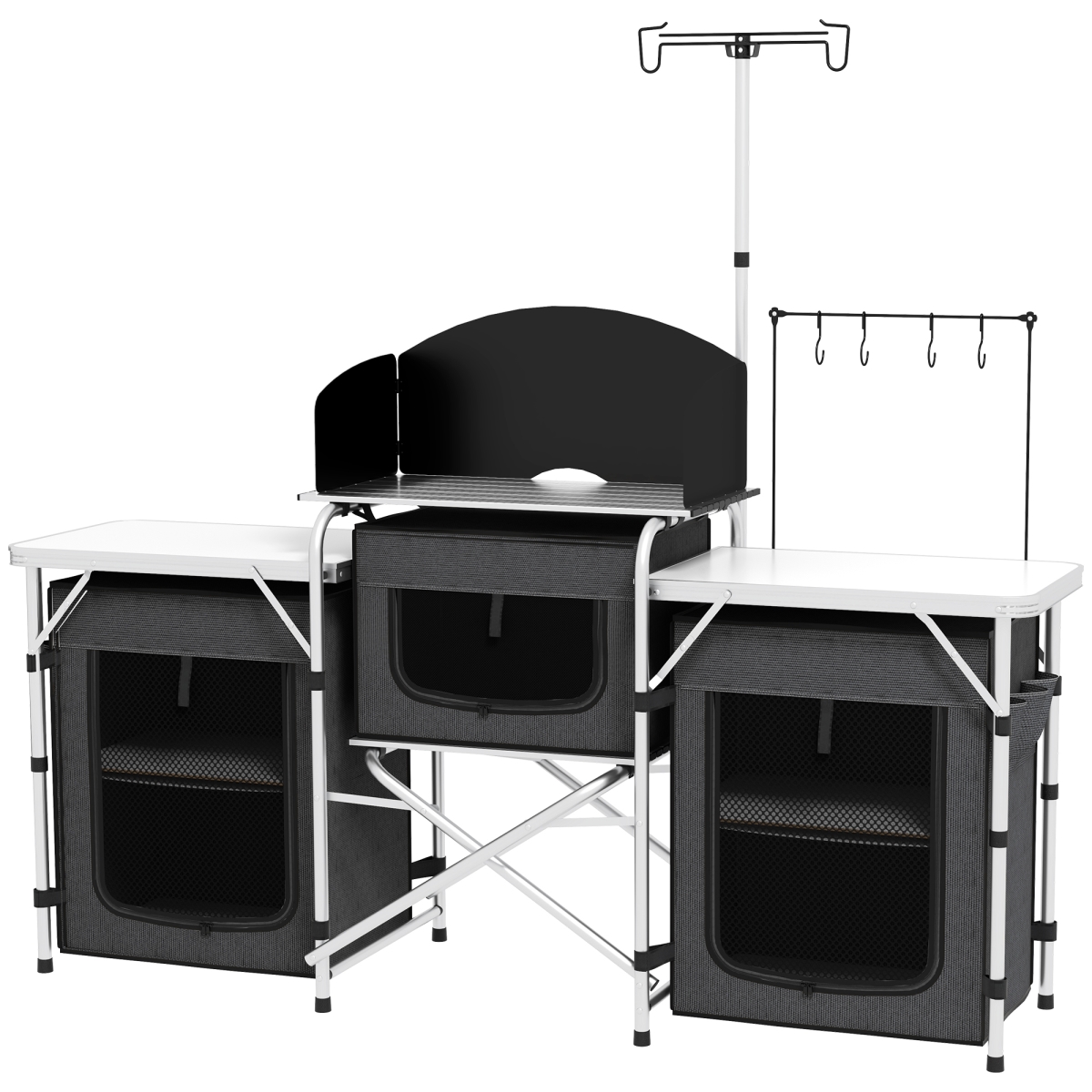 Picture of 212 Main A20-381V00BK Outsunny Portable Camping Kitchen Table with Storage Windshield for BBQ Picnic - Black