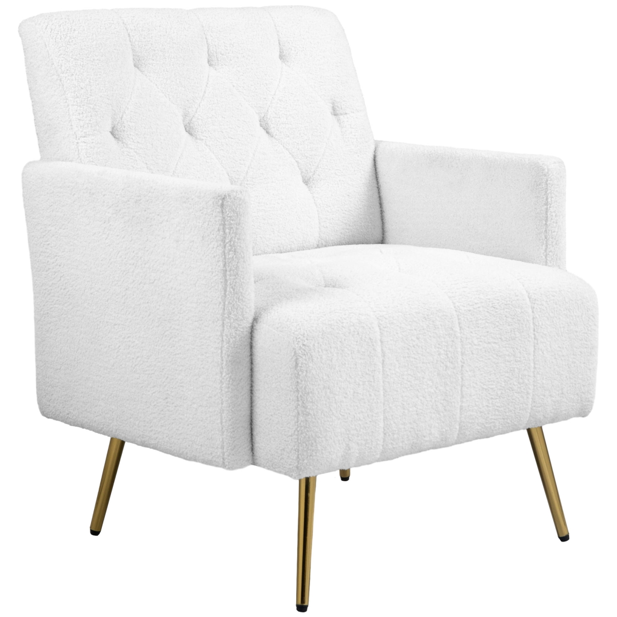 Picture of 212 Main 839-920V80WT Homcom Modern Sherpa Upholstered Armchair Tufted Reading Chair with Gold Steel Legs - White