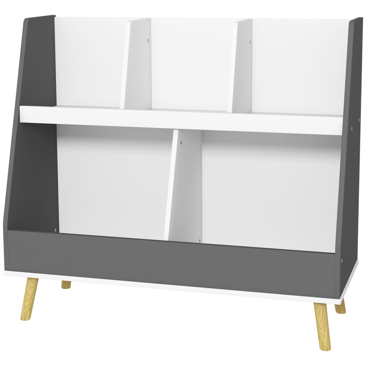 Picture of 212 Main 311-068V80GY Qaba 2 Tier Gray Kids Bookcase & Toy Shelf&#44; 5 Compartments with Anti-Tip Device for Nursery&#44; Playroom