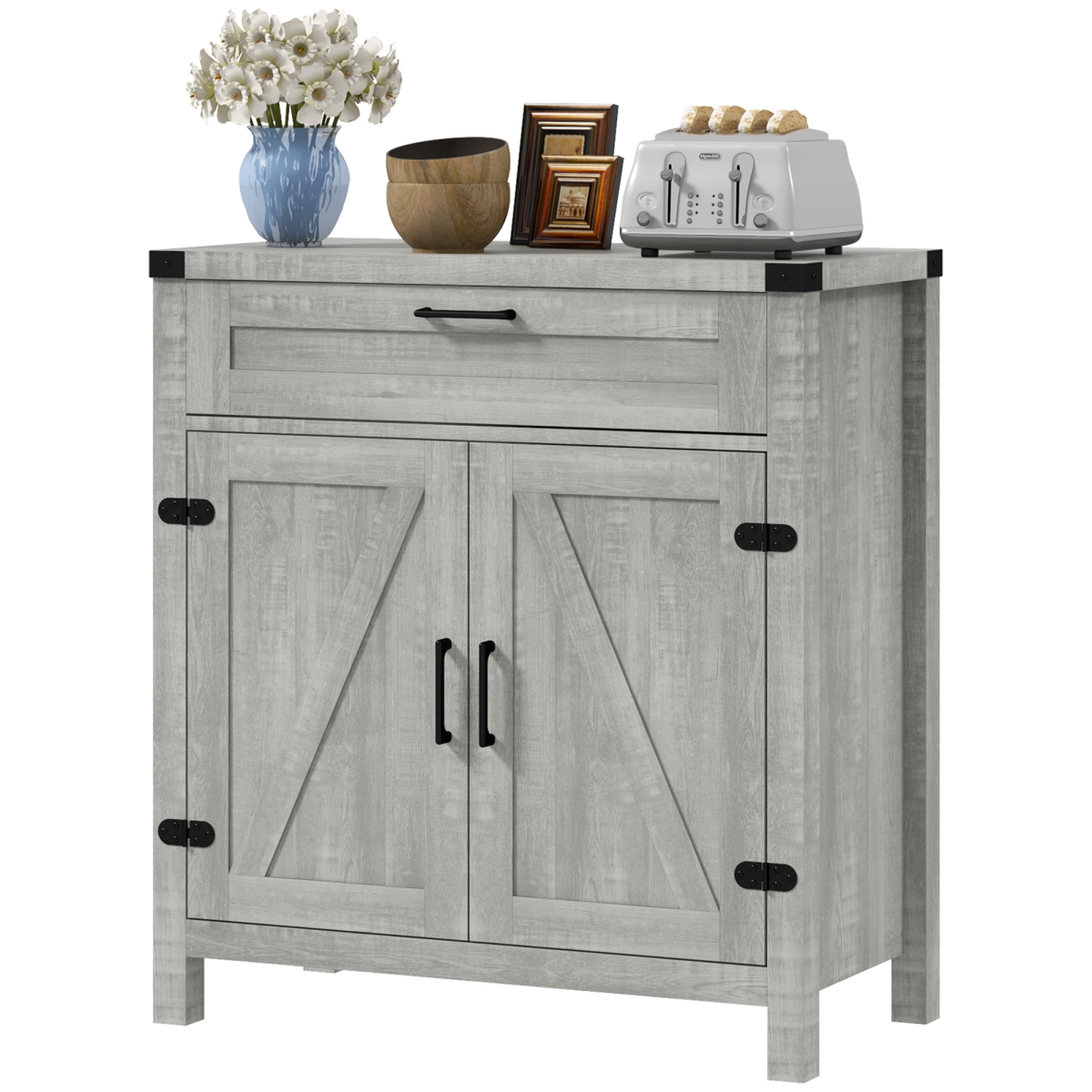 Picture of 212 Main 835-333V80GY Homcom Modern Farmhouse Sideboard Storage Cabinet&#44; Buffet Cabinet with 2 Barn Doors & Drawer for Dining Room - Gray