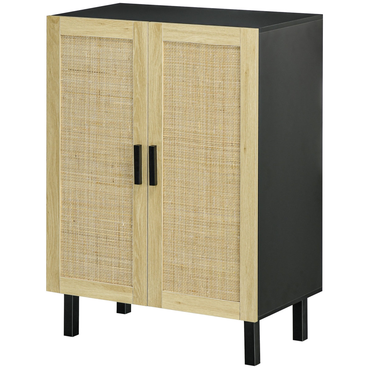 Picture of 212 Main 838-199V81BK Homcom Boho Kitchen Cabinet&#44; Buffet Cabinet with 2 Rattan Doors & Adjustable Shelves for Dining Room - Black & Natural