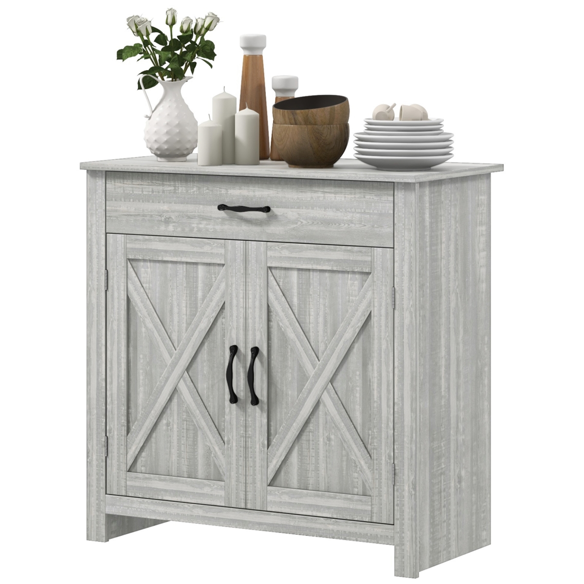 Picture of 212 Main 835-468V80LG Homcom Farmhouse Sideboard Cabinet with Barn Doors - Stone Gray