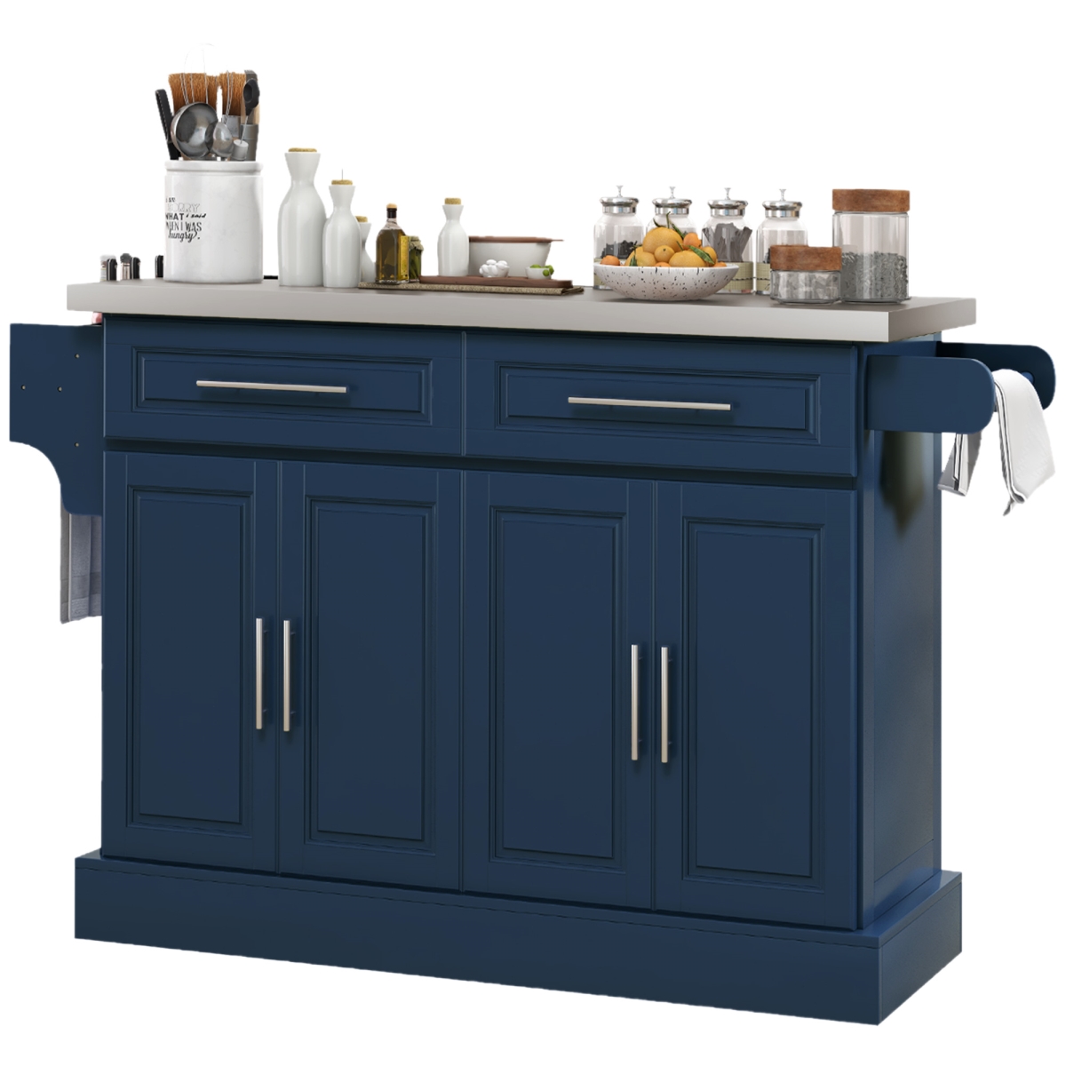 Picture of 212 Main 801-059V81DB Homcom Rollable Kitchen Island with Stainless Steel Top - Navy Blue