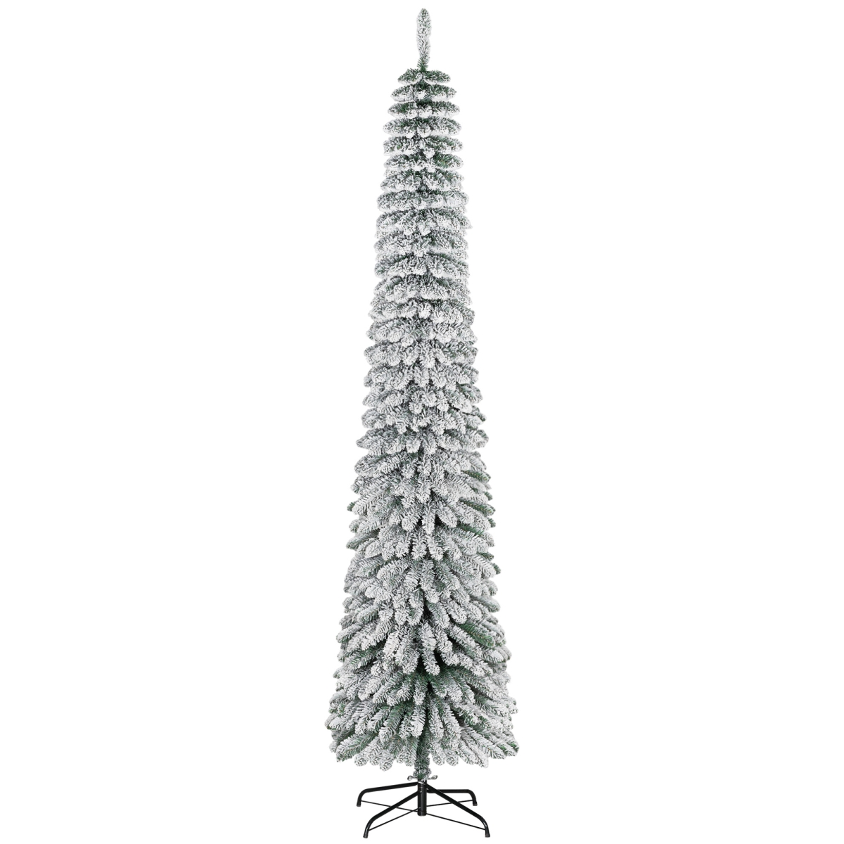 830-528V03GN Homcom 8 ft. Tall Unlit Slim Pencil Snow Flocked Artificial Christmas Tree with Realistic Branches & 603 Tips - Green