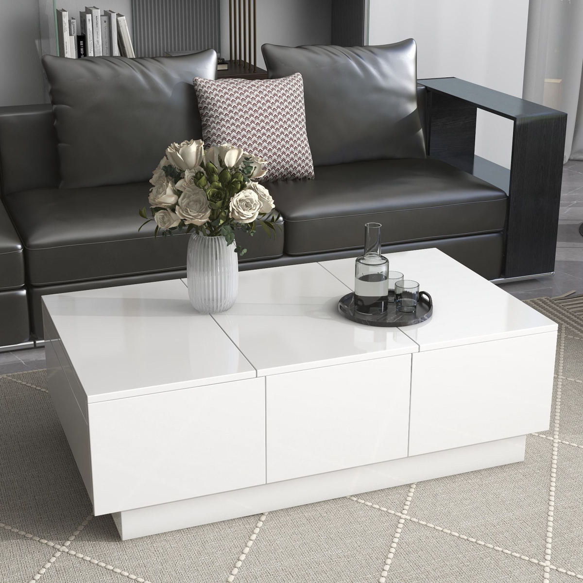 Picture of 212 Main F-ONT-WF303591AAK Extendable Multifunctional Coffee Table with Hidden Storage & Drawers&#44; Cocktail Table with Sliding Top&#44; End Table for Living Room - White