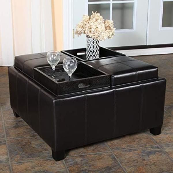 Picture of 212 Main F-NHA-6905100PU 4-Tray-Top Bonded Leather Storage Ottoman with Cushioned Top&#44; Sturdy Frame & Space-Saving Design&#44; 35 x 35 x 19 in. - Chocolate