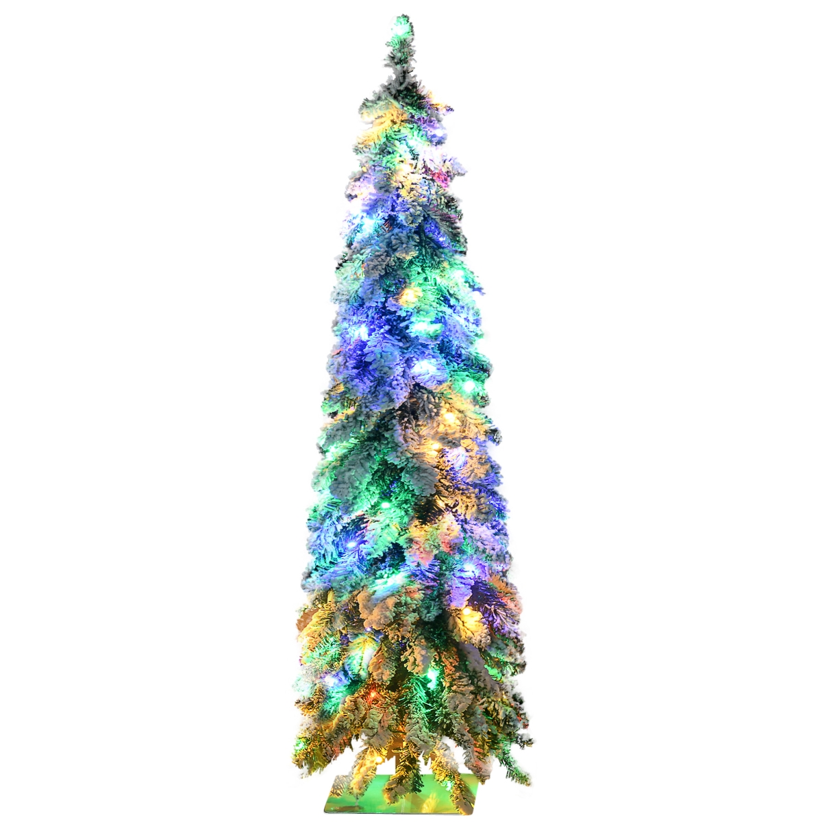830-748V80GN Homcom 4 ft. Artificial Slim Christmas Trees with Snow Frosted Branches, Warm White or Colorful LED Lights, Down Swept Shape