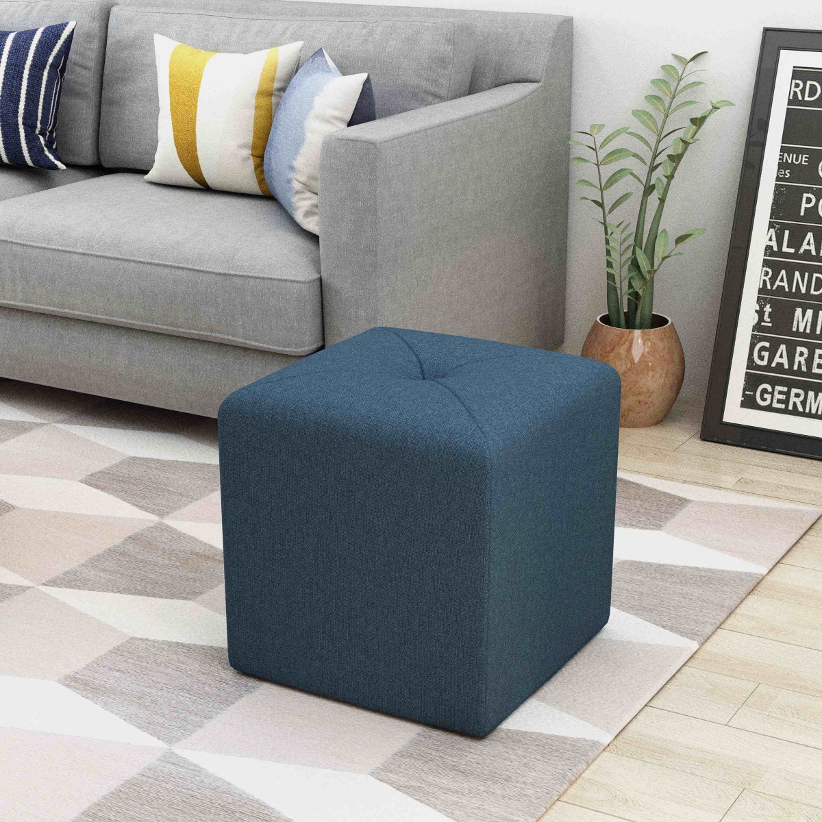 Picture of 212 Main F-NHA-6259900NBLU Button Tufted Square Fabric Ottoman with Cushioned Top&#44; Sturdy Frame & Space-Saving Design&#44; 16.5 x 16.5 x 17.25 in. - Navy Blue