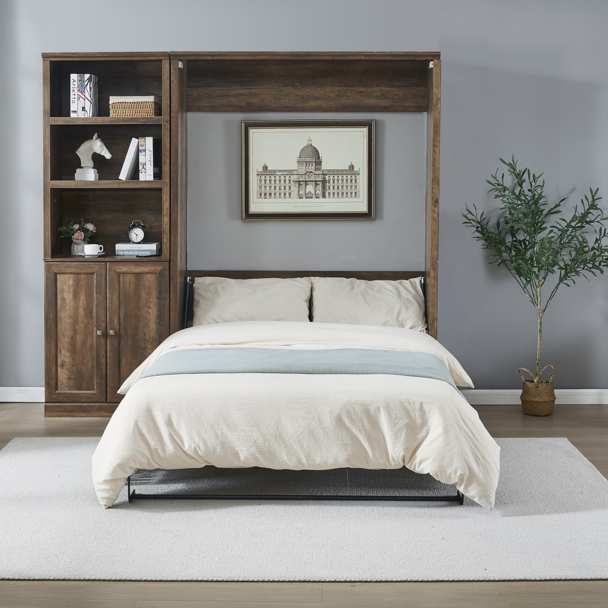 Picture of 212 Main F-BBS-BS201470AAD Full Size Murphy Wall Bed with Side Cabinet - Brown