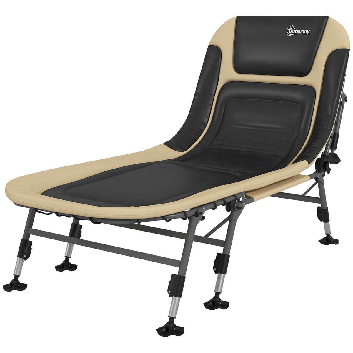 Picture of 212 Main A20-434V00CW Outsunny Camp Lounger Deluxe Folding Cot with Padded Cushion&#44; Adjustable Backrest&#44; 400 lbs Cream