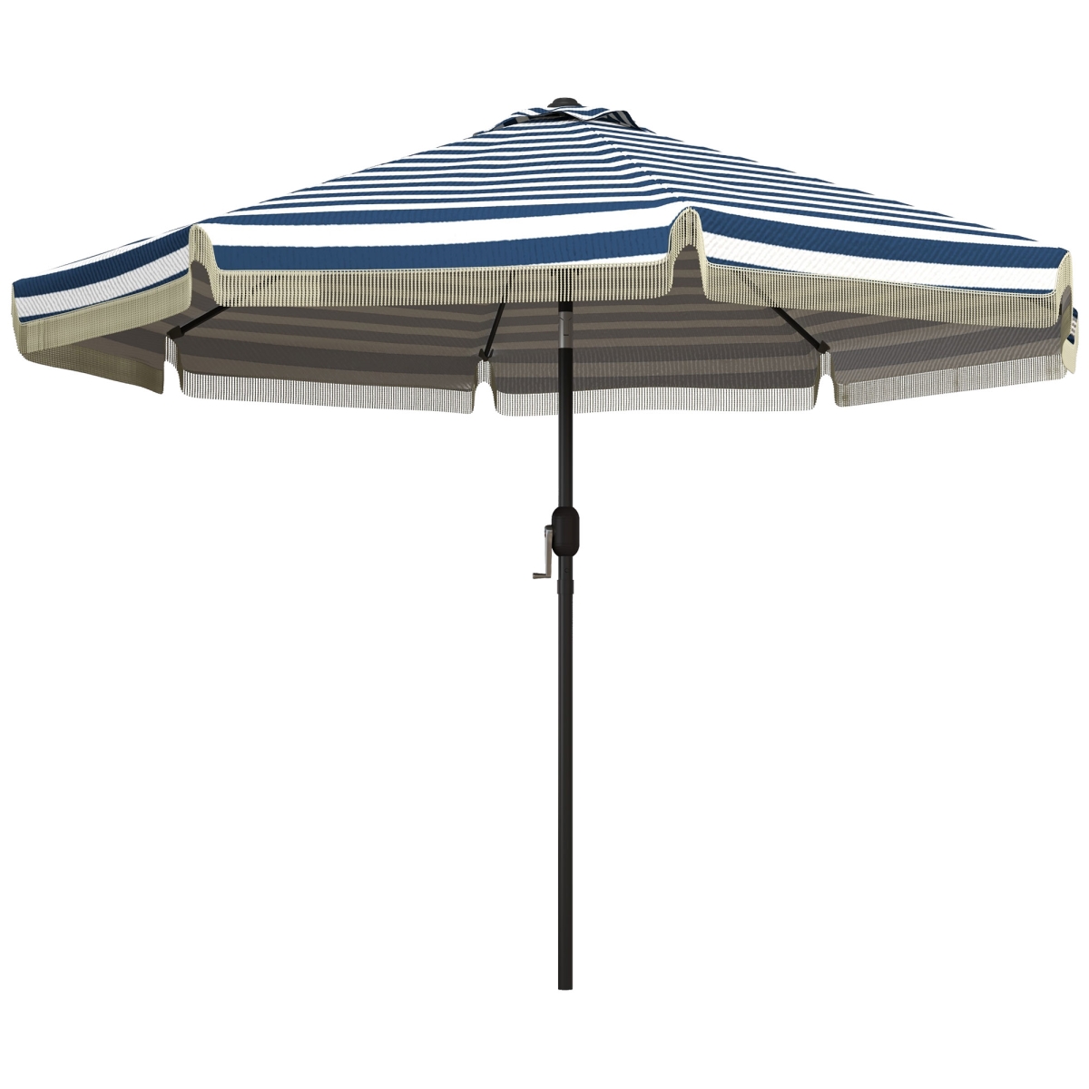 84D-208V00MX Outsunny Garden Umbrella 9 ft. Blue Stripe with Tilt Crank & Ruffled Design for Deck & Pool Shade
