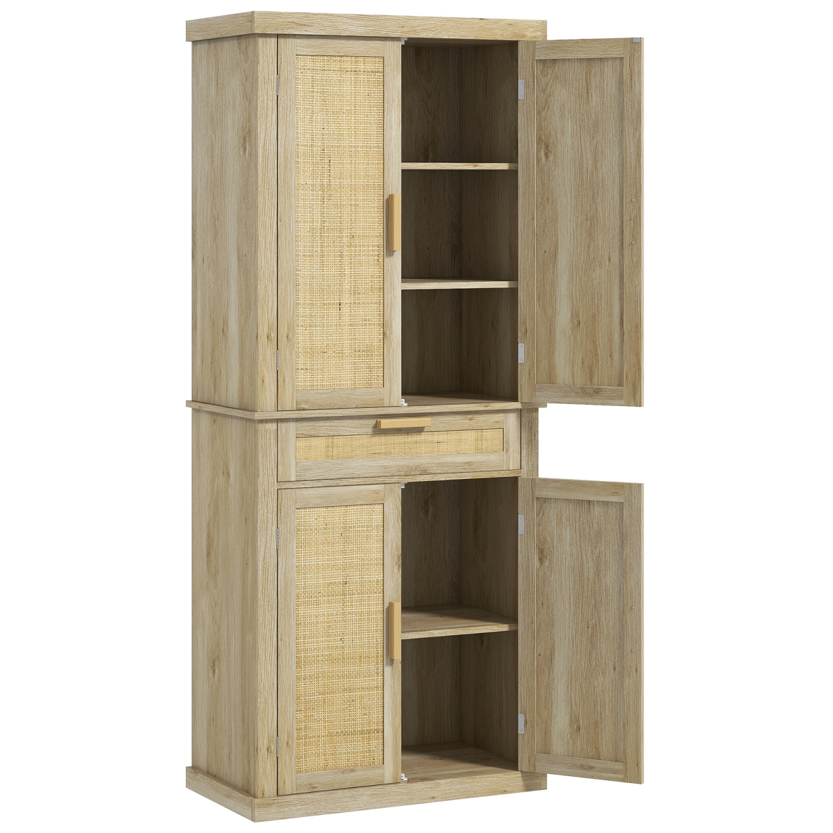Picture of 212 Main 83A-104V80AK Homcom 72 in. Kitchen Pantry Storage Cabinet with Rattan Doors&#44; Drawer&#44; 5-Tier Shelf & Adjustable Shelves&#44; Oak