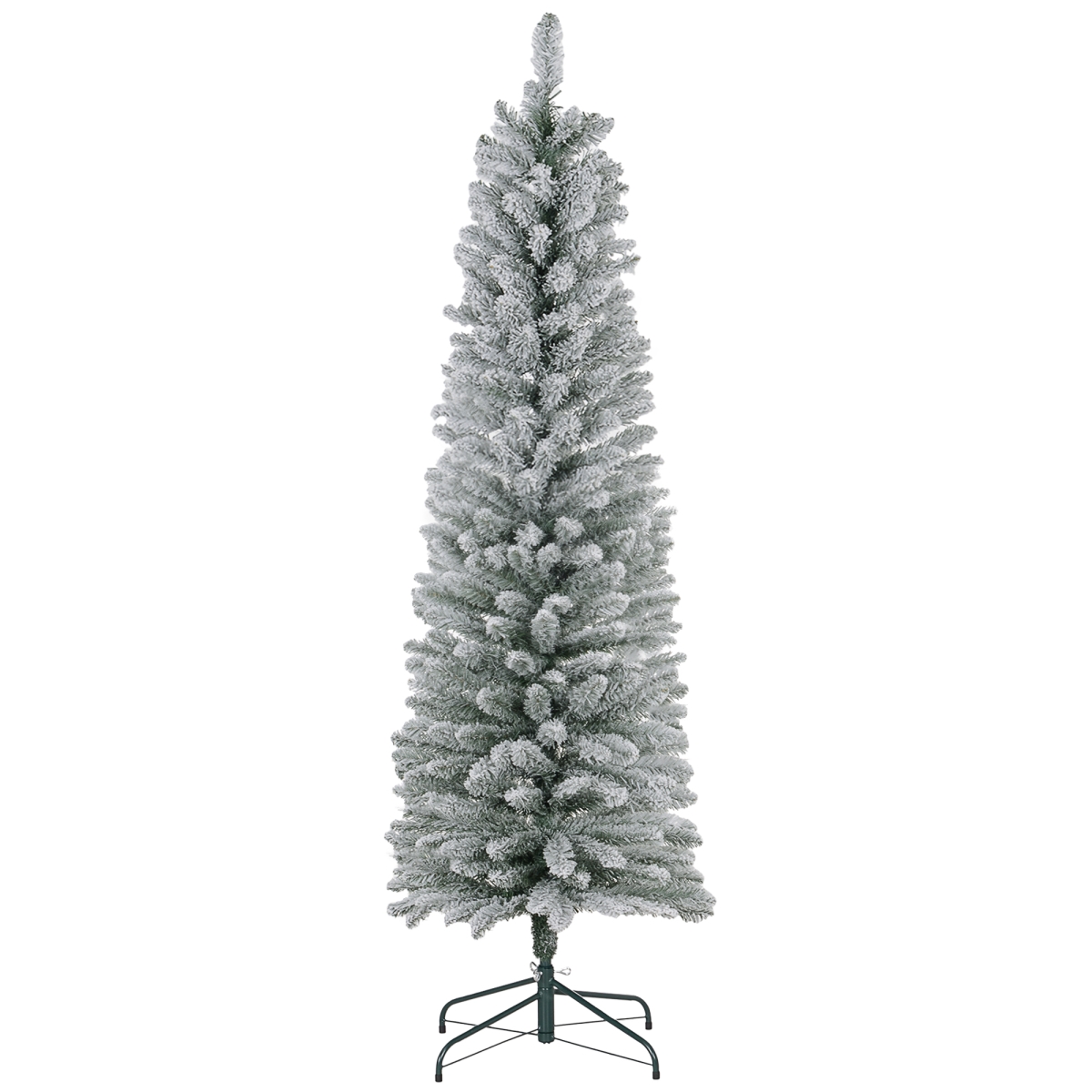 830-887V05GN Homcom 6ft Artificial Christmas Tree, Snow Flocked Branches, Metal Base, Pencil Xmas Tree