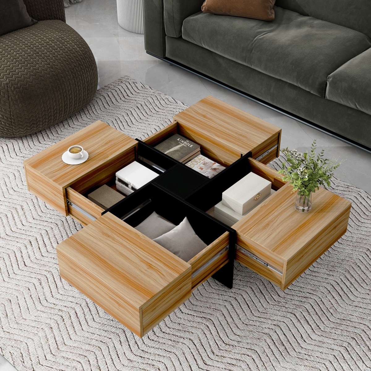 Picture of 212 Main F-ONT-WF305182AAD 31.5 in. Unique Coffee Table with 4 Hidden Storage Compartments & Extendable Sliding Tabletop&#44; End Tables with UV High-Gloss Design - Brown