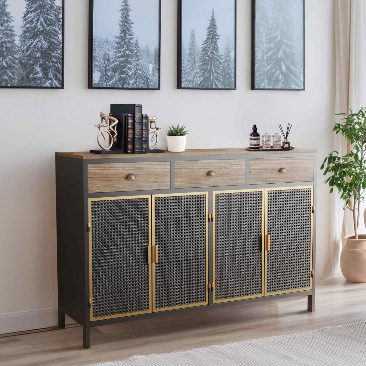Picture of 212 Main F-SPR-W75741394 48 in. Wide Modern Sideboard with 4 Doors & 3 Top Drawers - Dark Gray