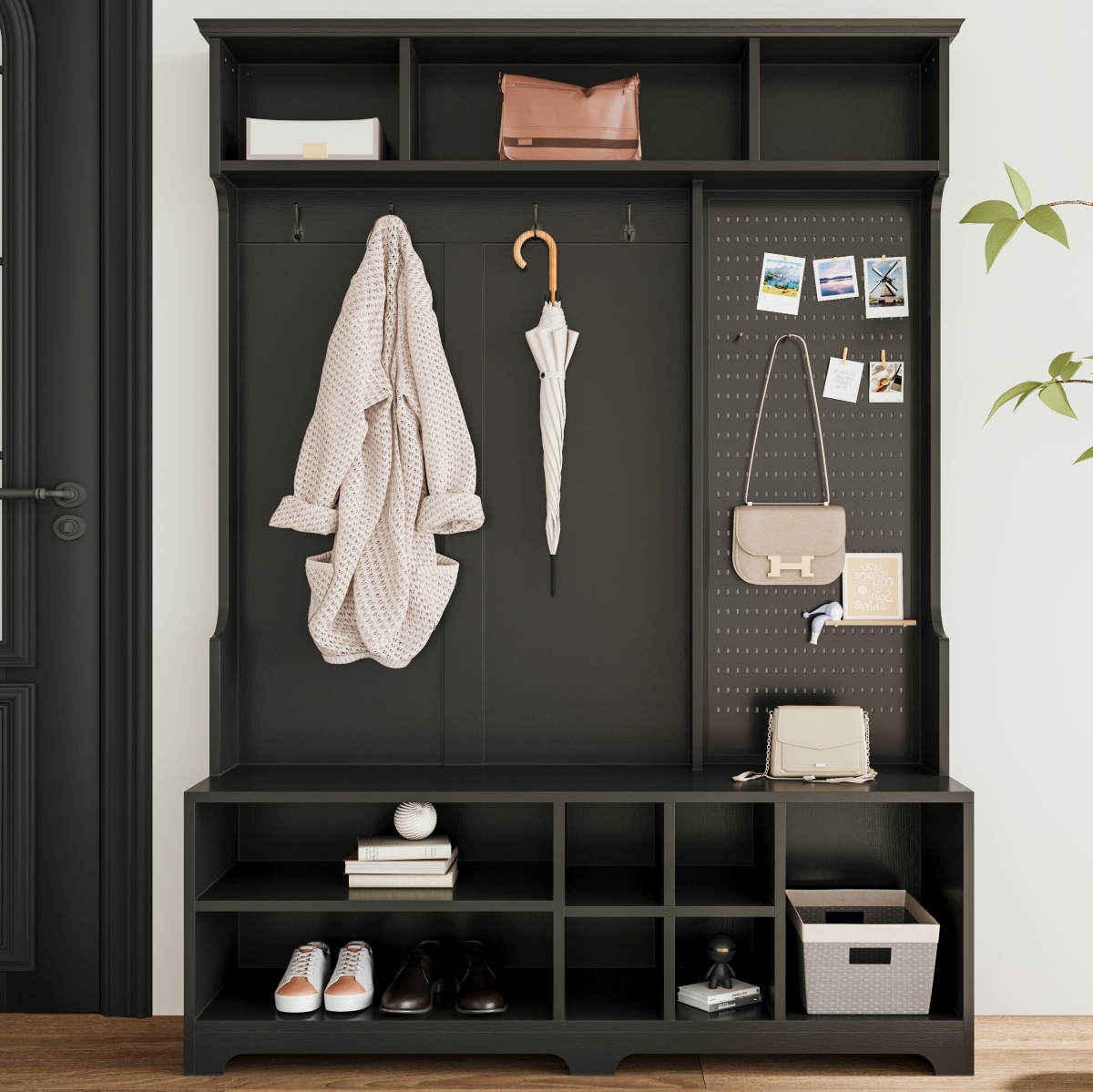 Picture of 212 Main F-SPR-W757P148150 Modern Hall Tree with Shoe Bench & Coat Rack - 57.48 x 14.96 x 77.17 in. - Black