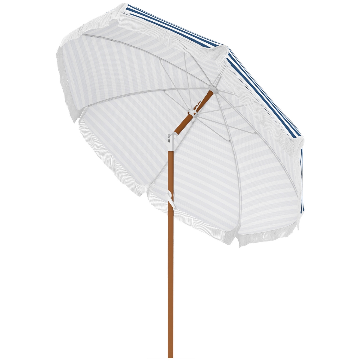 84D-288V00BU Outsunny Patio Shade 7 x 7 ft. Stylish Blue Umbrella with Tilt & Vent, Fringed Ruffles for Enhanced Outdoor Decor