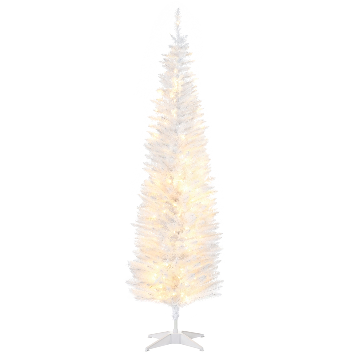 830-243V84WT Homcom 6ft Pencil Christmas Tree, Slim Artificial Christmas Tree with Realistic Branches & Warm White LED Lights - White