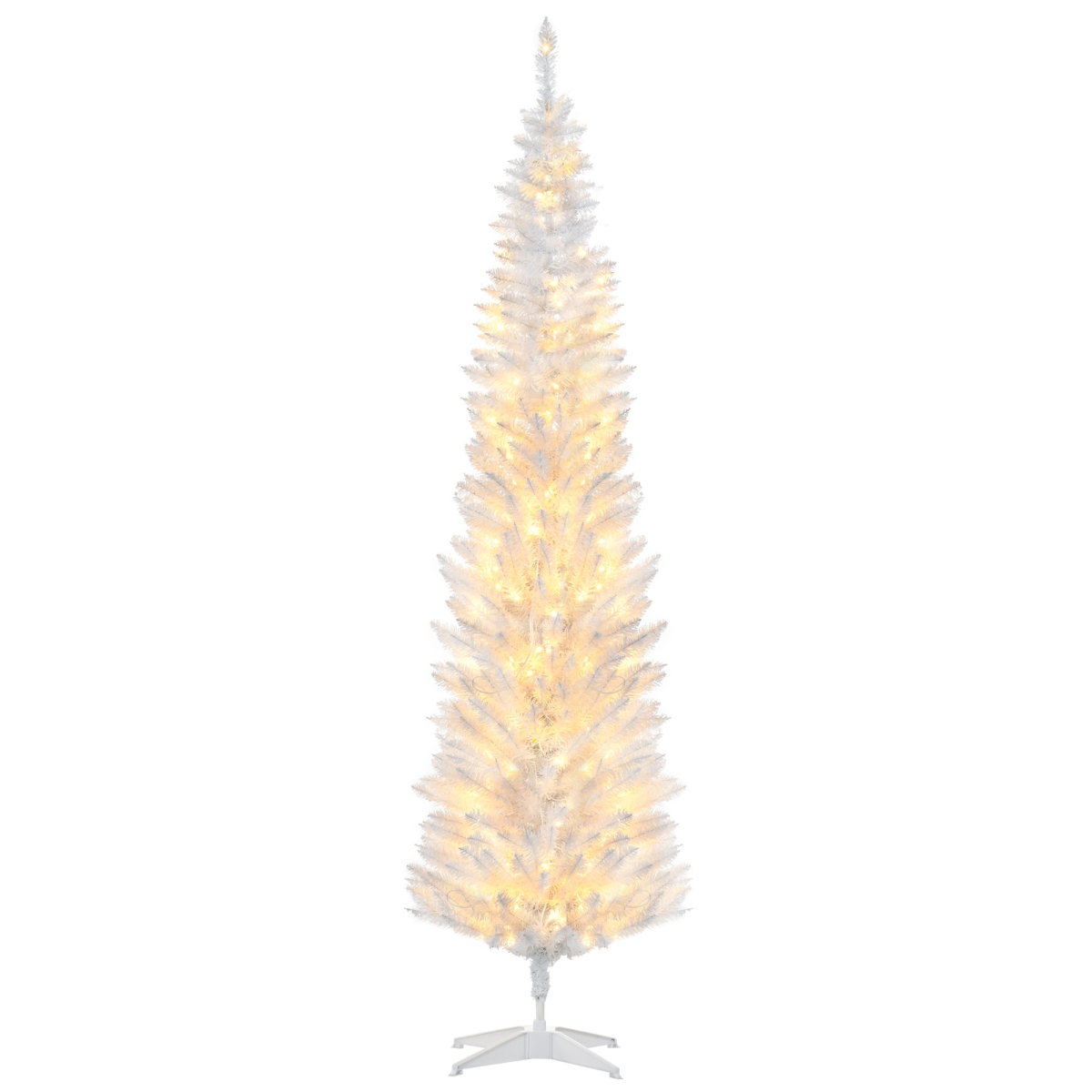 830-243V85WT Homcom 7ft Pencil Christmas Tree, Slim Artificial Christmas Tree with Realistic Branches & Warm White LED Lights - White