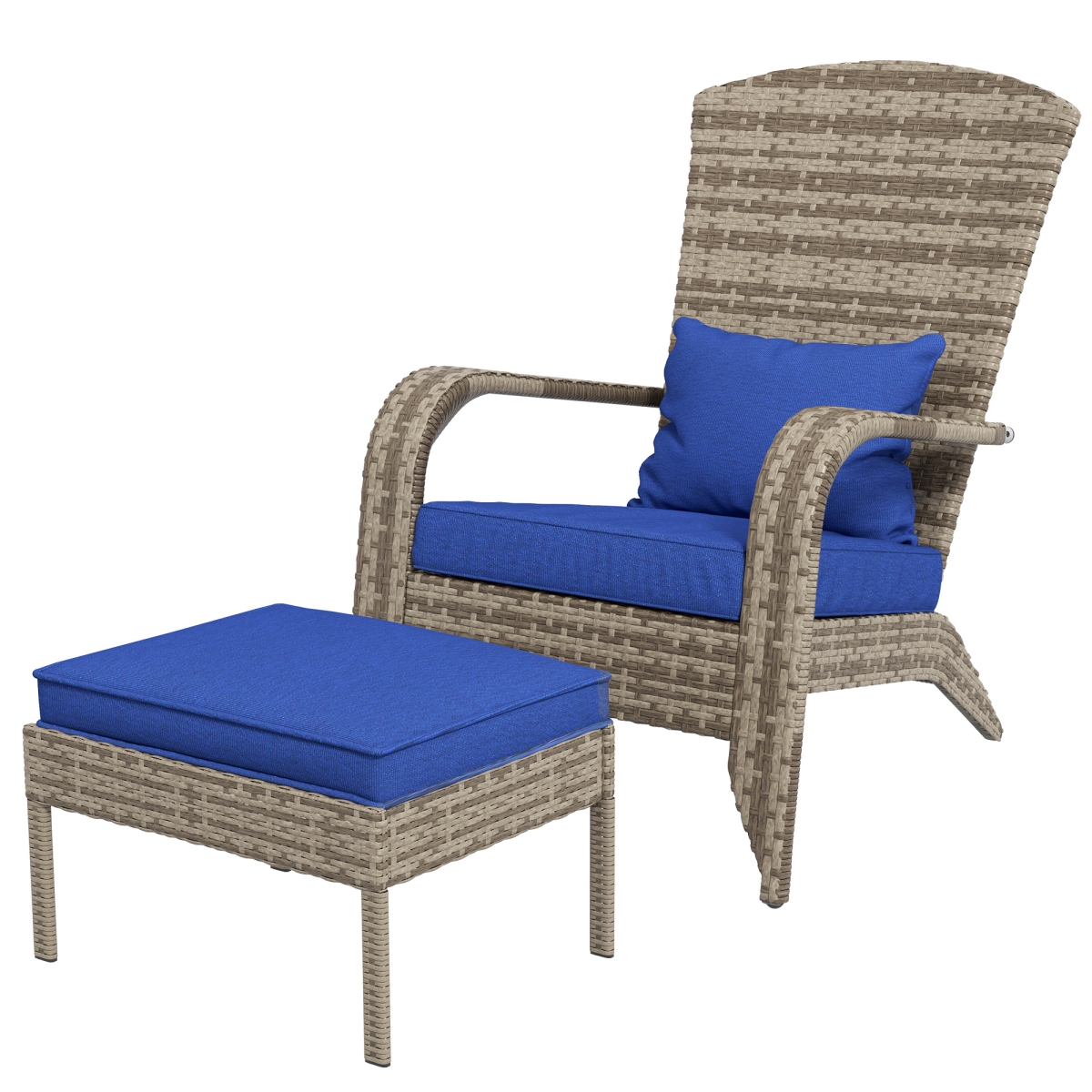 867-173V00DB Outsunny Wicker Adirondack Chair with Ottoman - Blue