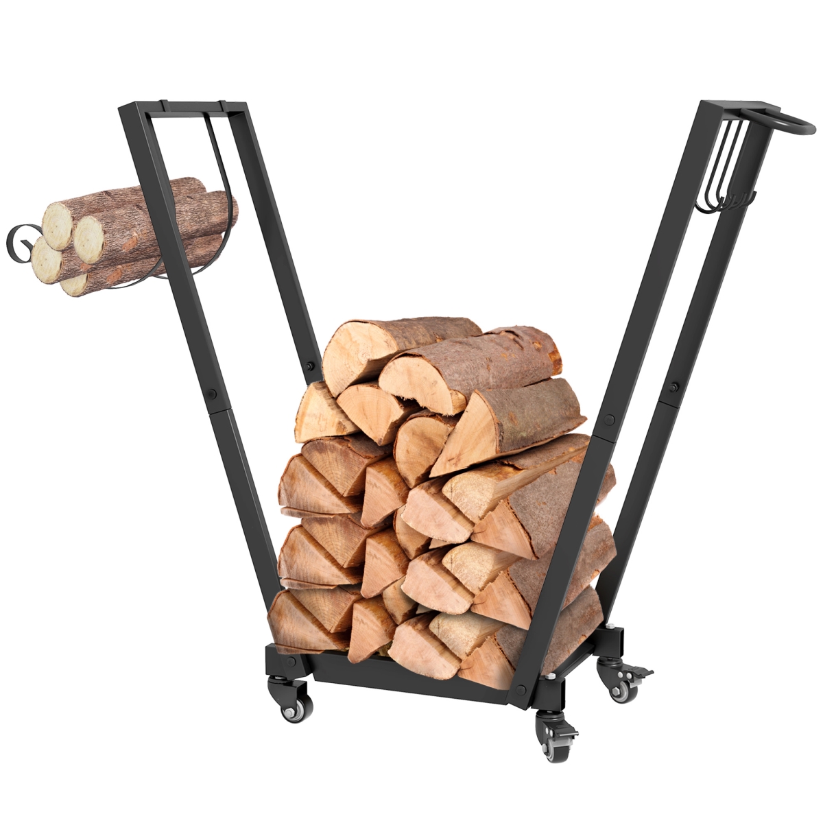 Picture of 212 Main 842-350V00BK Outsunny Firewood Rack with Wheels&#44; Metal Log Holder with Kindling & Tool Hooks - 31.1 x 11.8 x 31.9 in. - Black