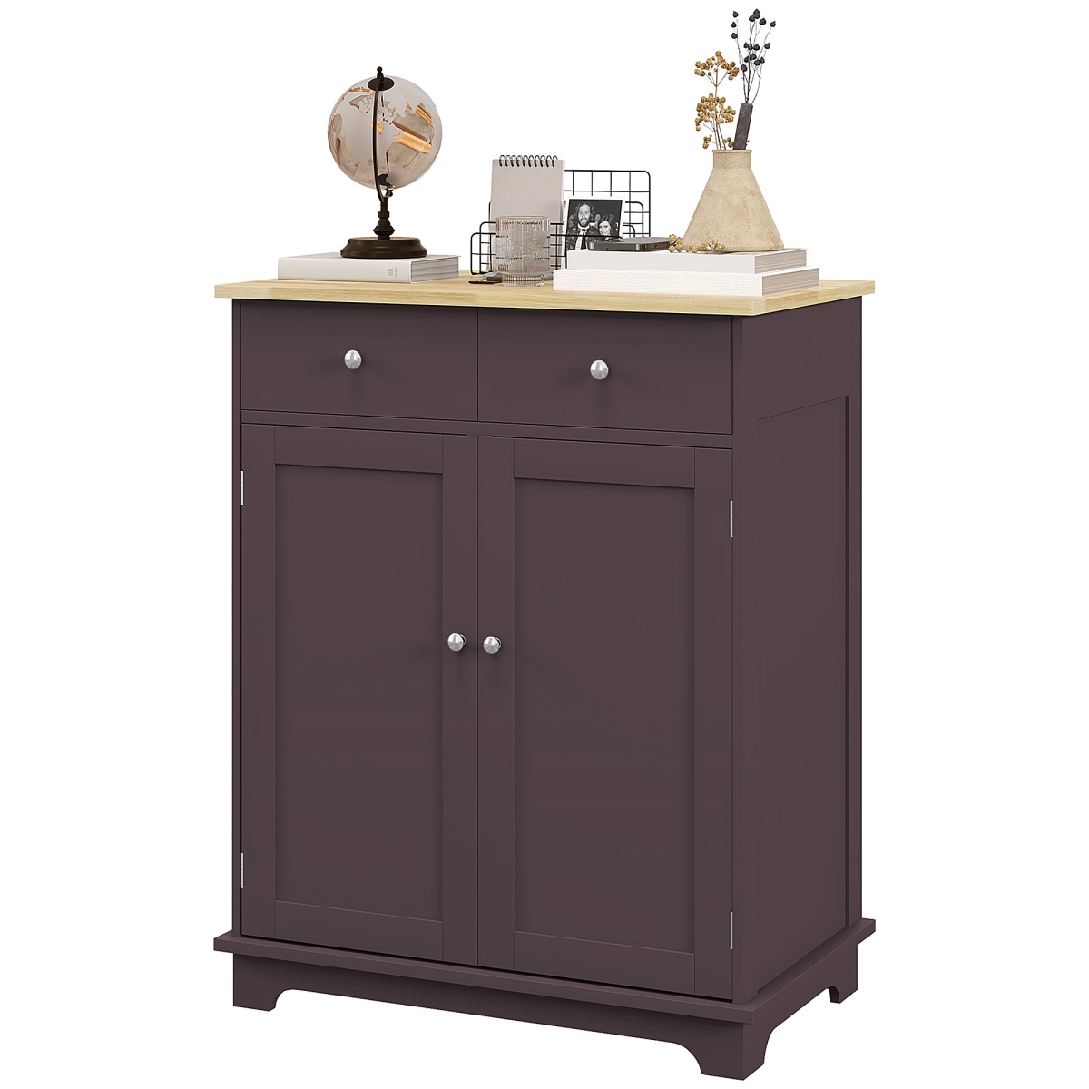 Picture of 212 Main 835-144V80CF Homcom Sideboard Floor Cupboard with Solid Wood Top&#44; Adjustable Shelf & 2 Drawers
