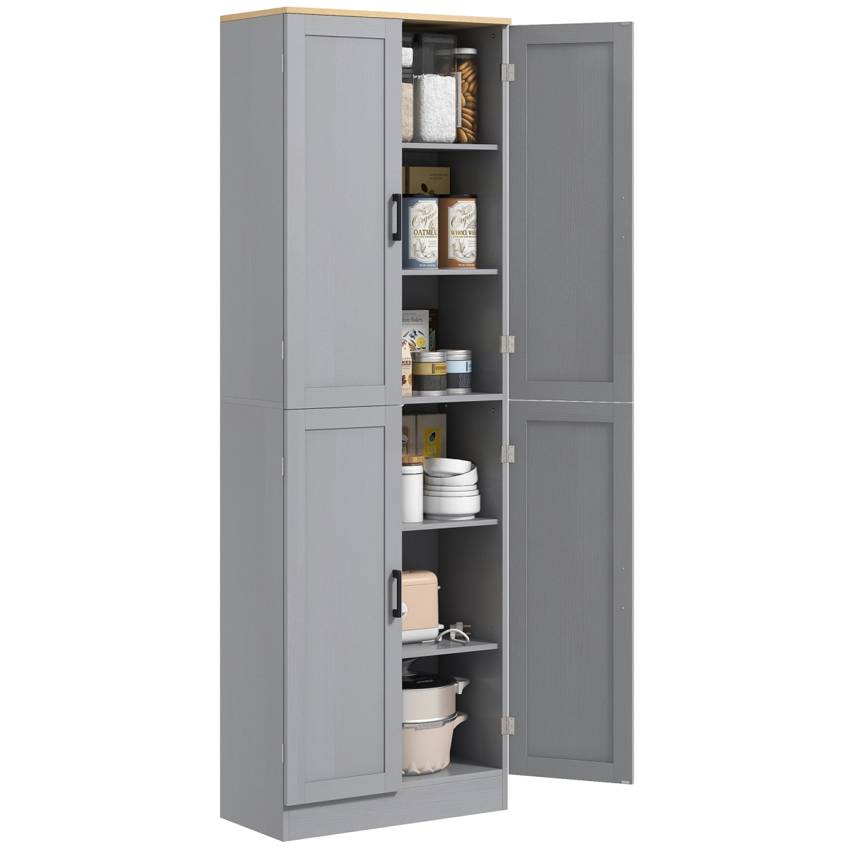 Picture of 212 Main 835-925V83GY Homcom Freestanding Kitchen Pantry&#44; 4-Door Kitchen Pantry Cabinet with Adjustable Shelves & Doors&#44; Distressed White