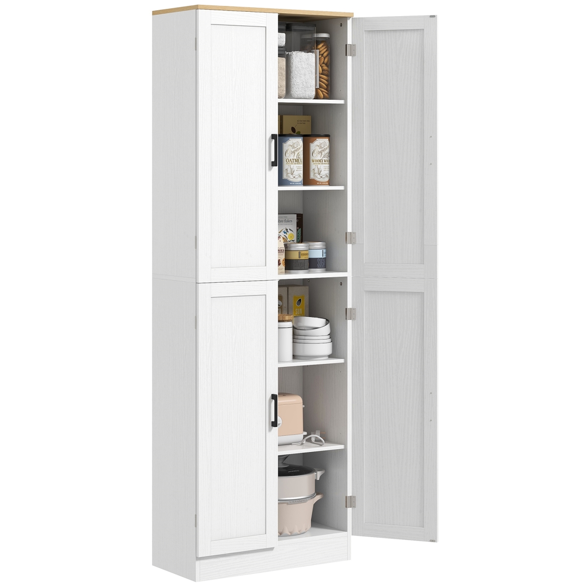 Picture of 212 Main 835-925V83WT Homcom Freestanding Kitchen Pantry&#44; 4-Door Kitchen Pantry Cabinet with Adjustable Shelves & Doors&#44; Distressed White