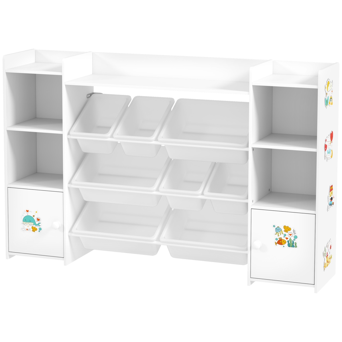 Picture of 212 Main 311-093V80WT Qaba Kids Toy Organizers & Storage with 8 Removable Storage Bins & Bookshelf - White