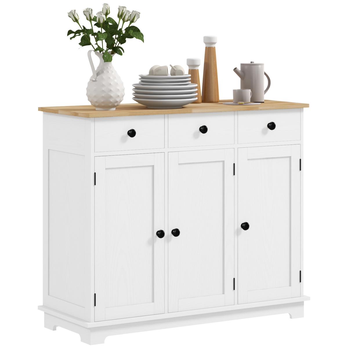 Picture of 212 Main 835-511V80WT Homcom Sideboard with Solid Wood Countertop - White