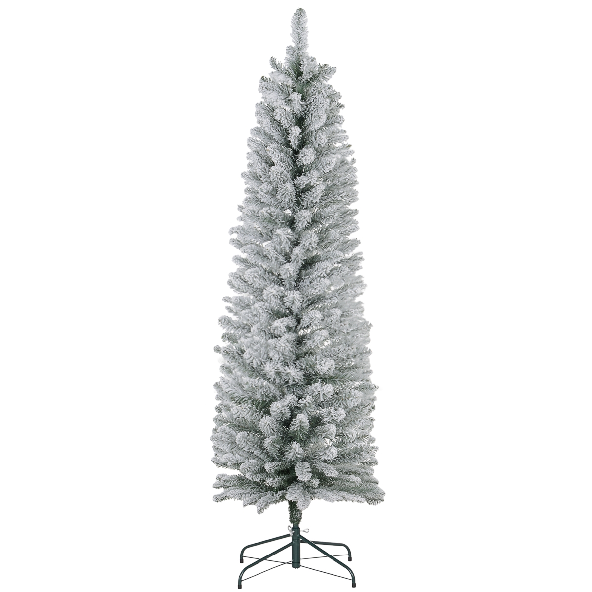 830-887V03GN Homcom 5ft Artificial Christmas Tree, Snow Flocked Branches, Metal Base, Pencil Flocked Xmas Tree