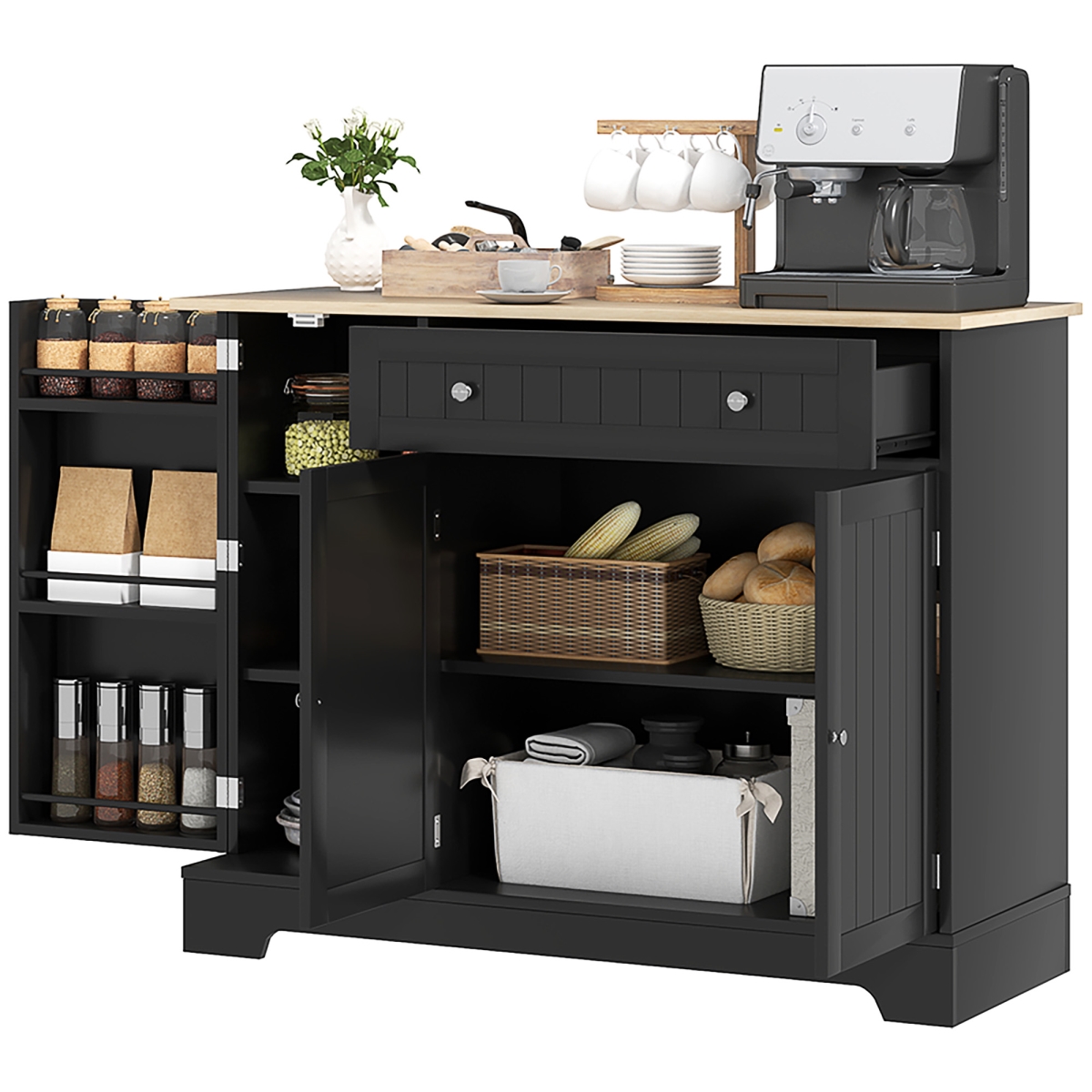 Homcom Modern Sideboard Cabinet, 41 in. Kitchen Buffet Cabinet with Drawer, Adjustable Shelf, 3 Doors for Dining Room - Black