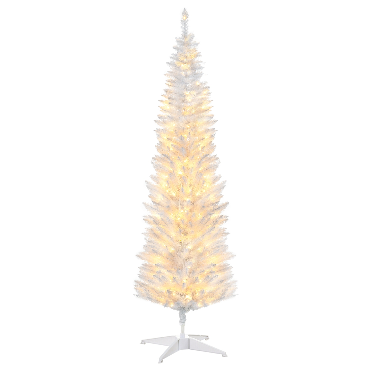 830-243V83WT Homcom 5ft Pencil Christmas Tree, Slim Artificial Christmas Tree with Realistic Branches & Warm White LED Lights - White