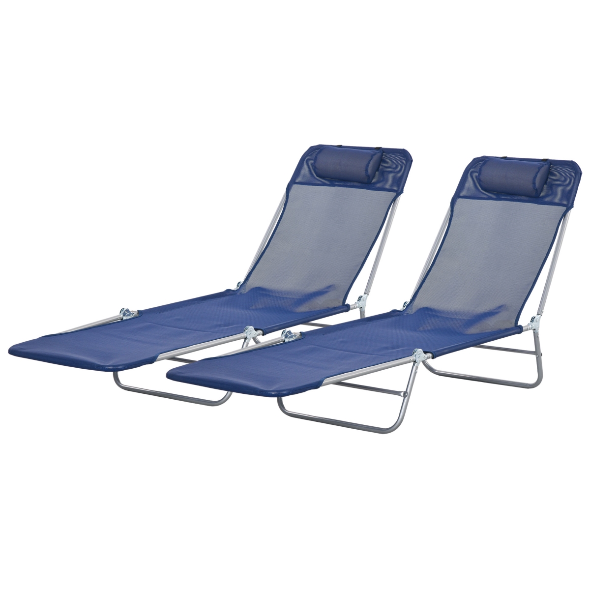 84G-181V00DB 11 in. Outsunny Folding Chaise Reclining Back Lounge Chairs, Dark Blue & Silver - 2 Piece