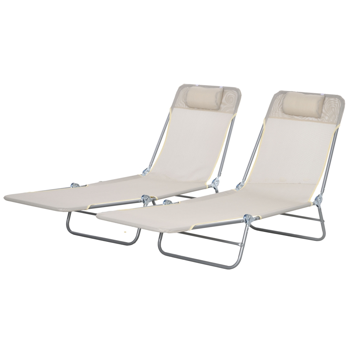 84G-181V00CW 11 in. Outsunny Folding Chaise Reclining Back Lounge Chairs, Cream White & Silver Gray Matte Frame - 2 Piece