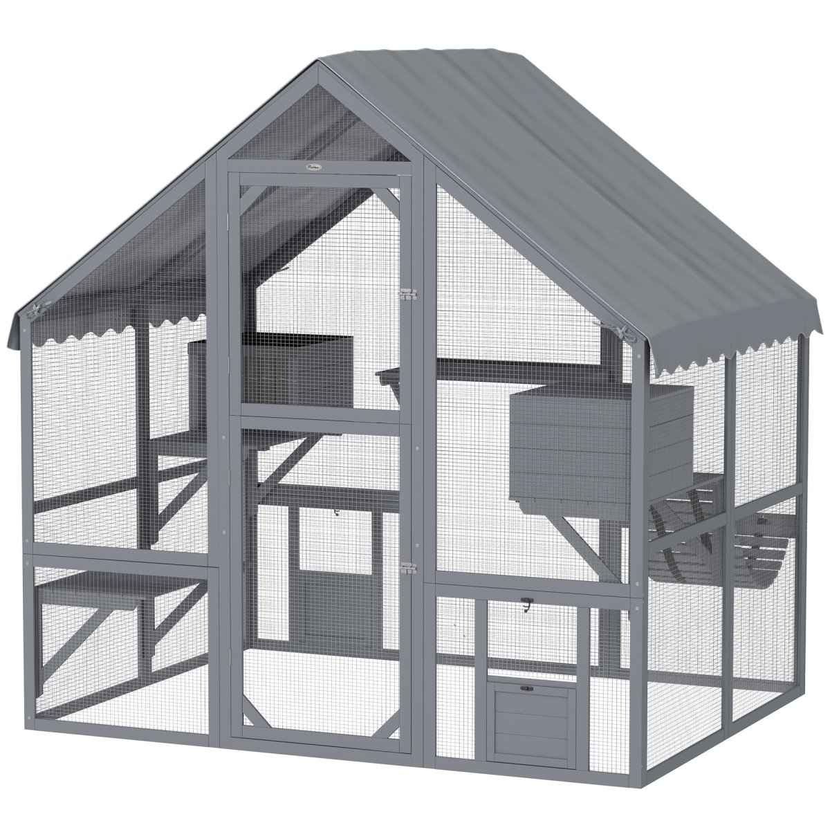 Picture of 212 Main D32-029V00GY 74 in. PawHut Wooden Catio Outdoor Cat Enclosure & Waterproof Cover&#44; Gray
