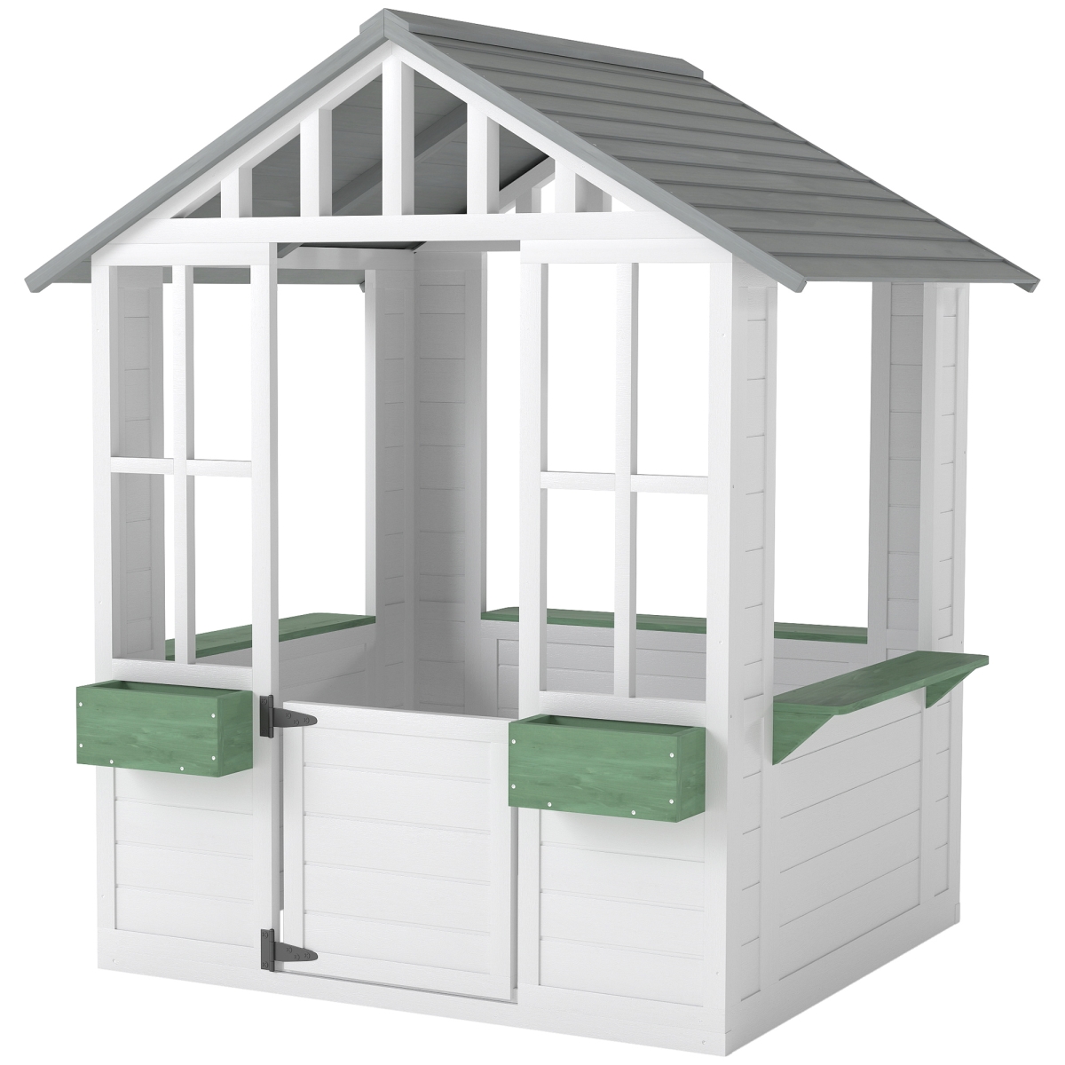 Picture of 212 Main 345-021V00WT 46.75 in. Outsunny Kids Outdoor Wooden Playhouse&#44; White