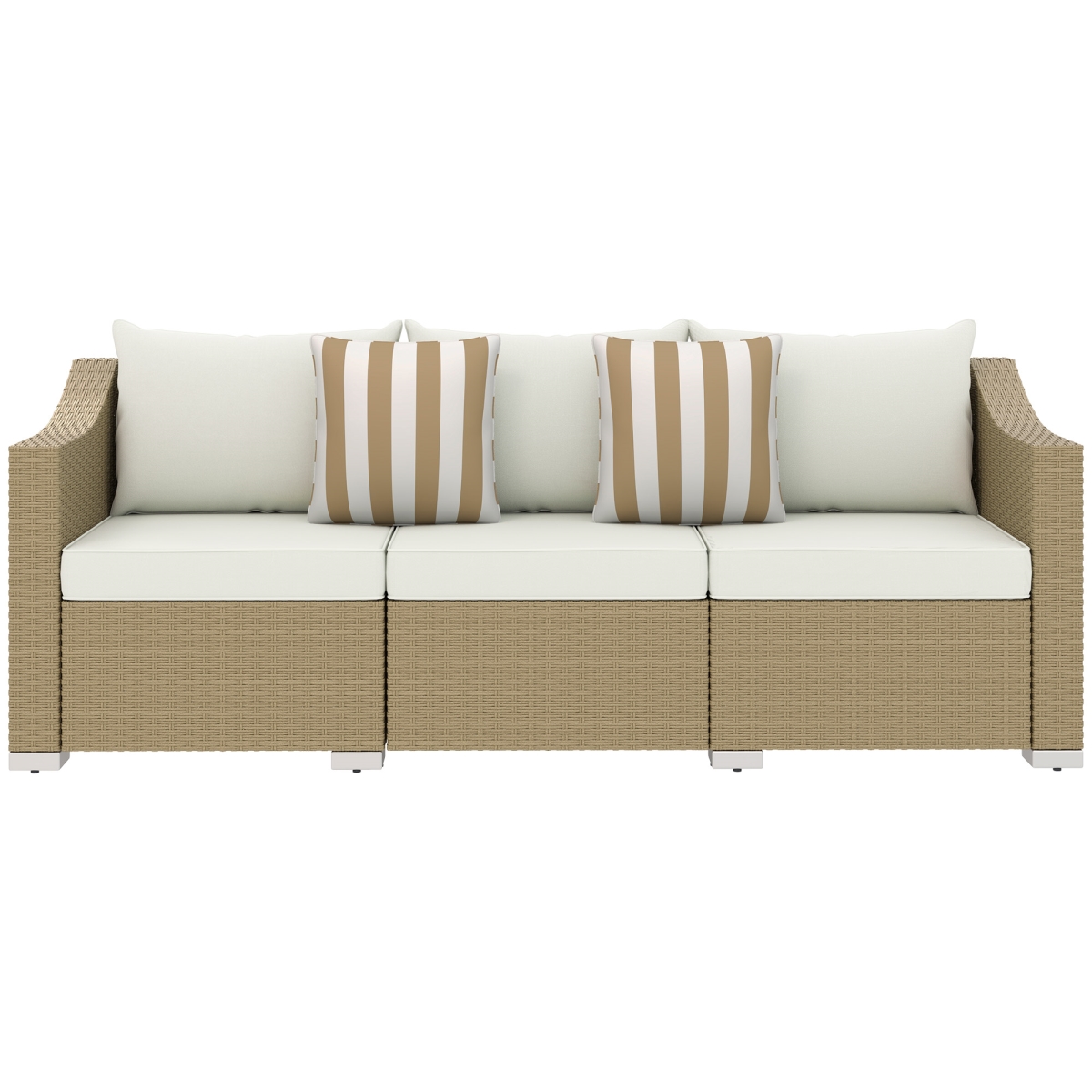 860-378V00CW 28.7 in. Outsunny Rattan Wicker 3 Seater Patio Couch Cushions, Cream White & Natural Tone
