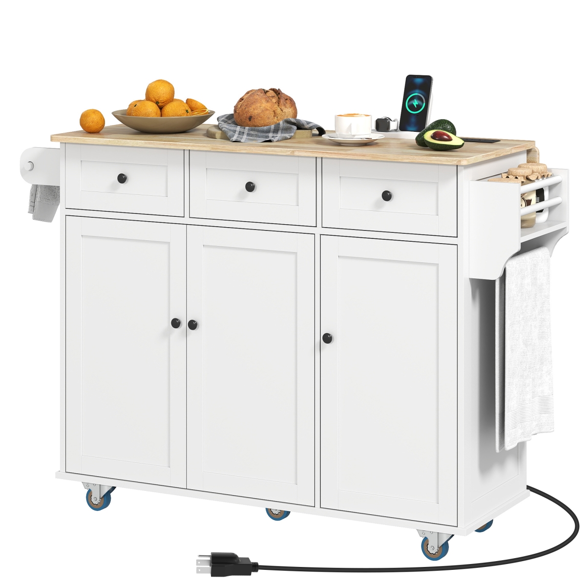 Picture of 212 Main 801-391V80WT 37.2 in. Homcom Wood Top Kitchen Island&#44; White & Oak
