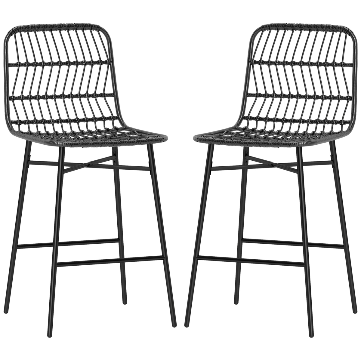 Picture of 212 Main 83A-216V00BK 39.8 in. Homcom Rattan Counter Bar Stools&#44; Black - Set of 2