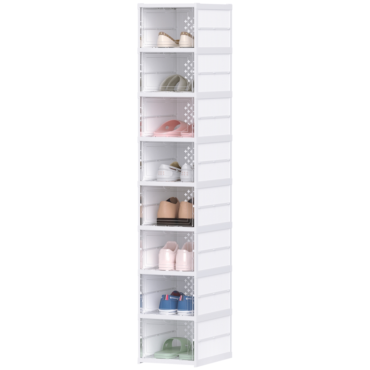 837-570V00WT 55.1 in. Homcom Stackable Plastic Shoe Boxes, White - 8 Piece
