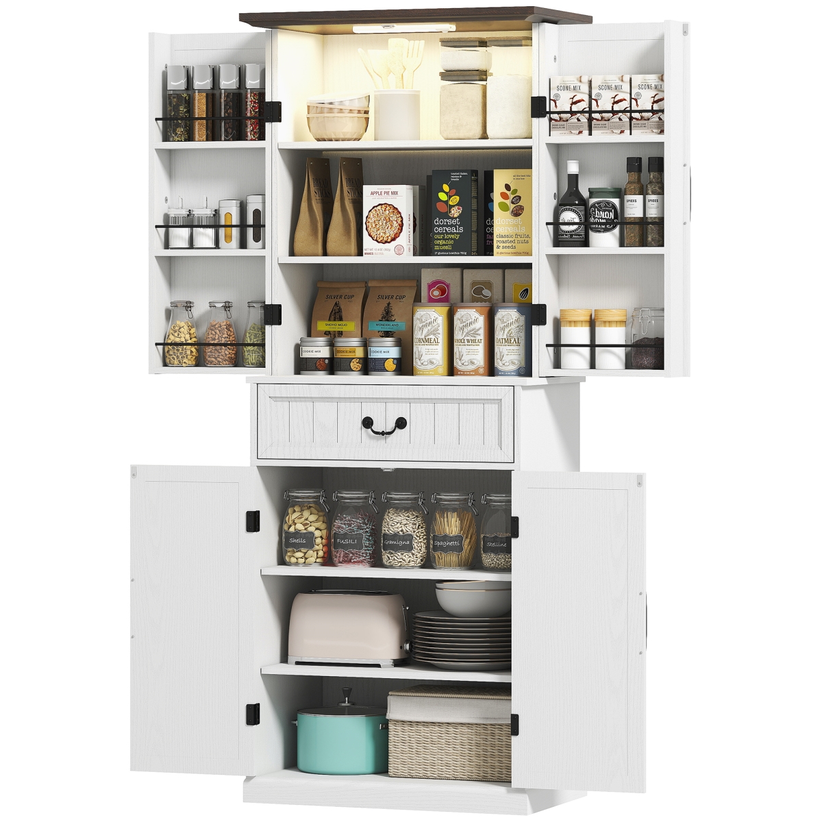 Picture of 212 Main 83A-235V80WT 71.3 in. Homcom LED Kitchen Pantry Cabinet&#44; Distressed White