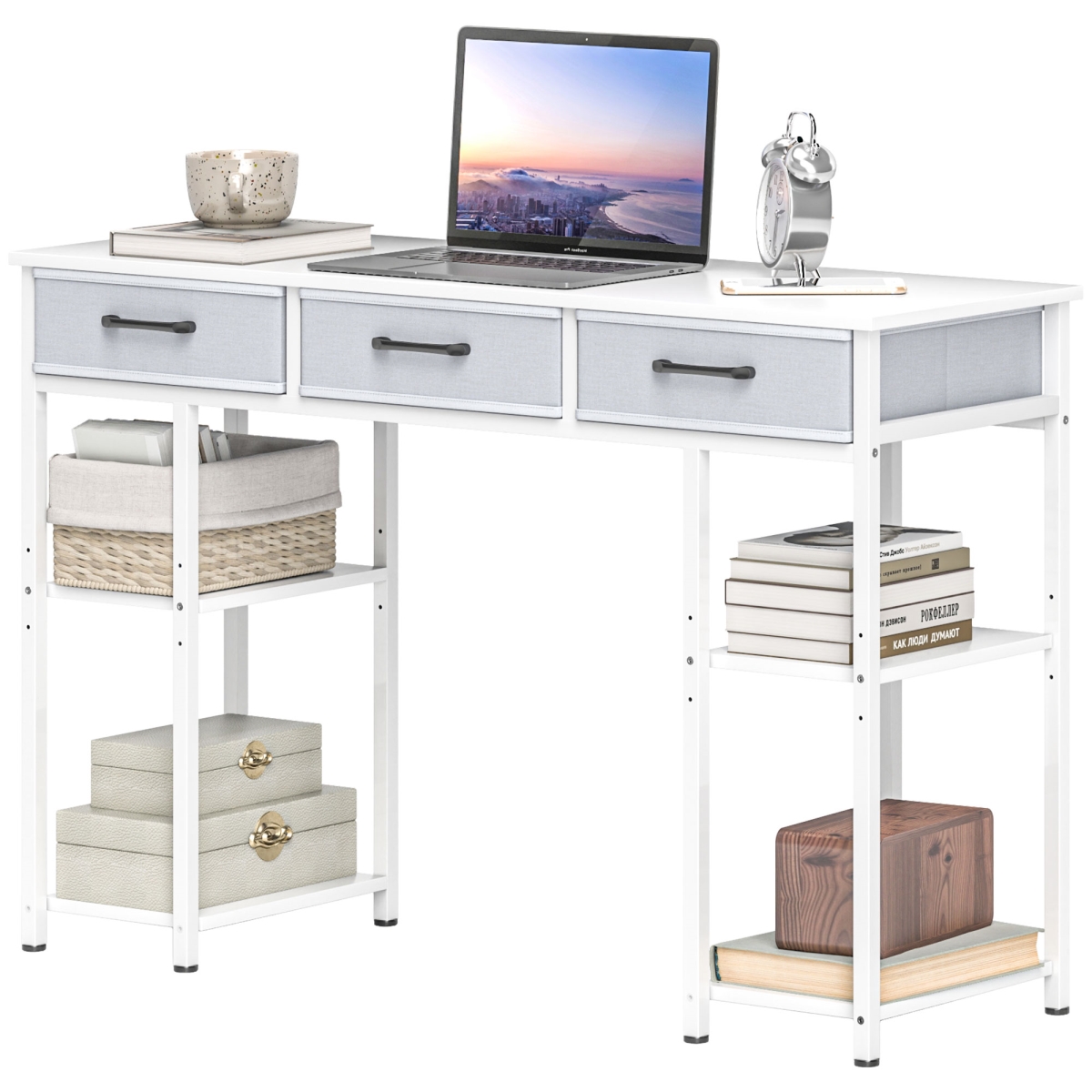 Picture of 212 Main 836-587V80WT 47 in. Homcom Fabric Drawers Small Computer Desk&#44; White