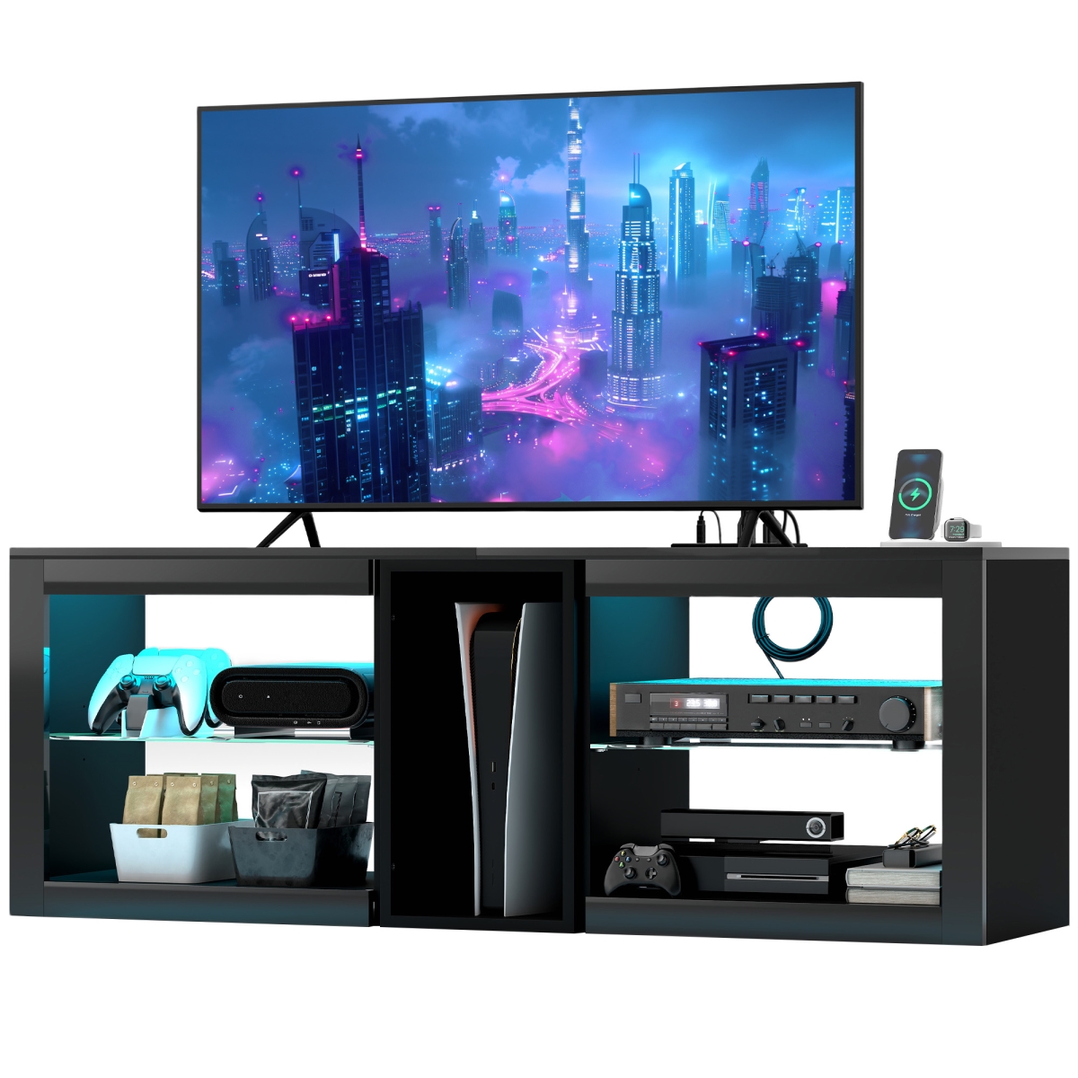 Picture of 212 Main 83B-158V80BK 18.5 in. Homcom 5 Storage Entertainment Center Cabinet for 55 in.&#44; High Gloss Black