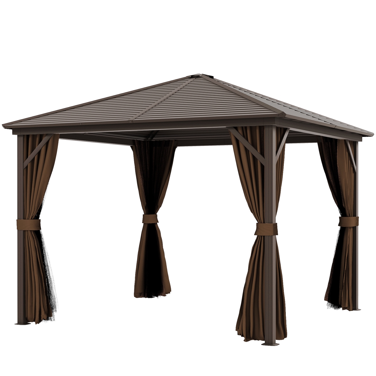 84C-094V03DR 10 x 10 ft. Outsunny Hardtop Gazebo Canopy, Light Brown