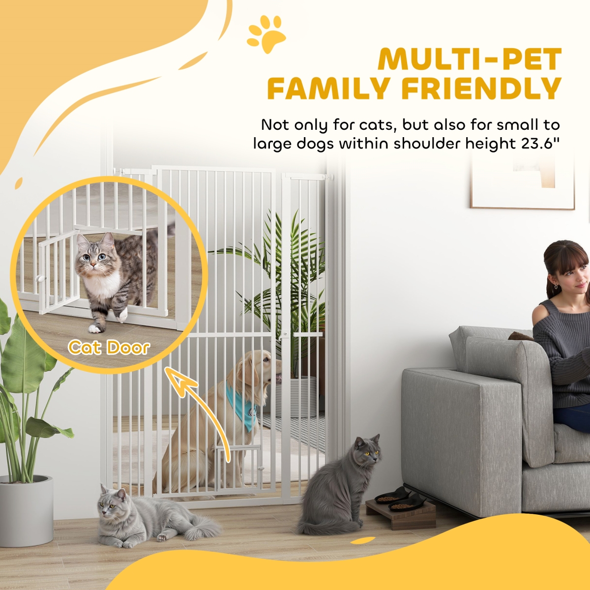Picture of 212 Main D06-240V10WT 59.1 in. PawHut Extra Tall Pet Gate for Doorway&#44; Hallway&#44; White