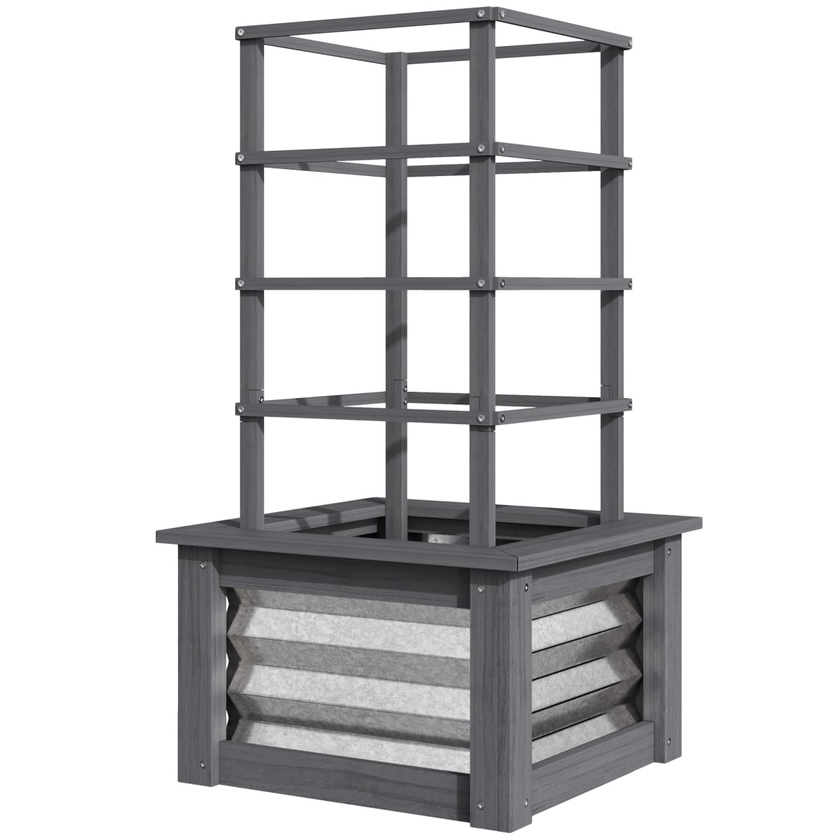 Galvanized Wooden Planter Box with Trellis - Gray - 35.4 in. - Durable Design