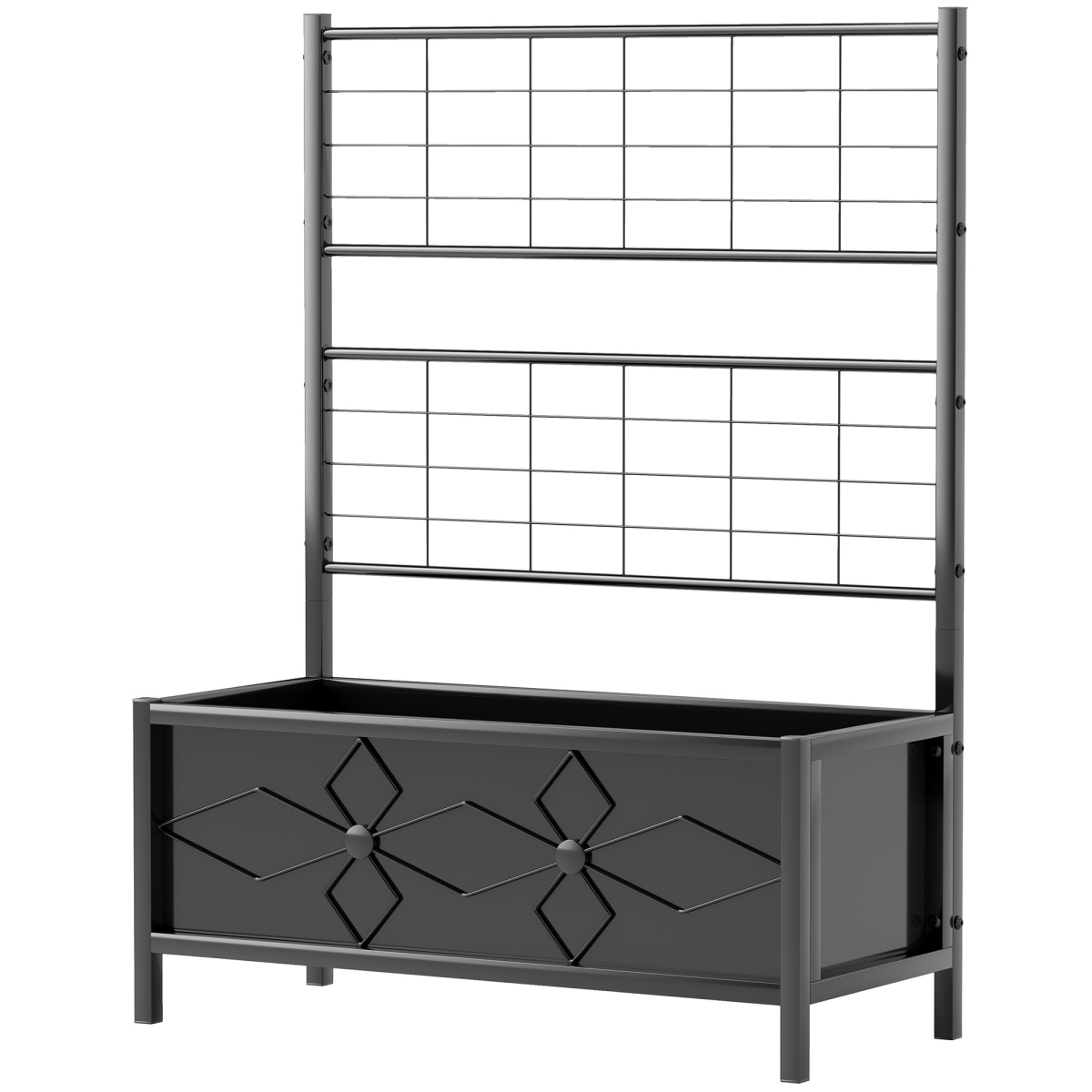 Galvanized Raised Garden Bed with Trellis - Black - 47.2 in. - Durable Design