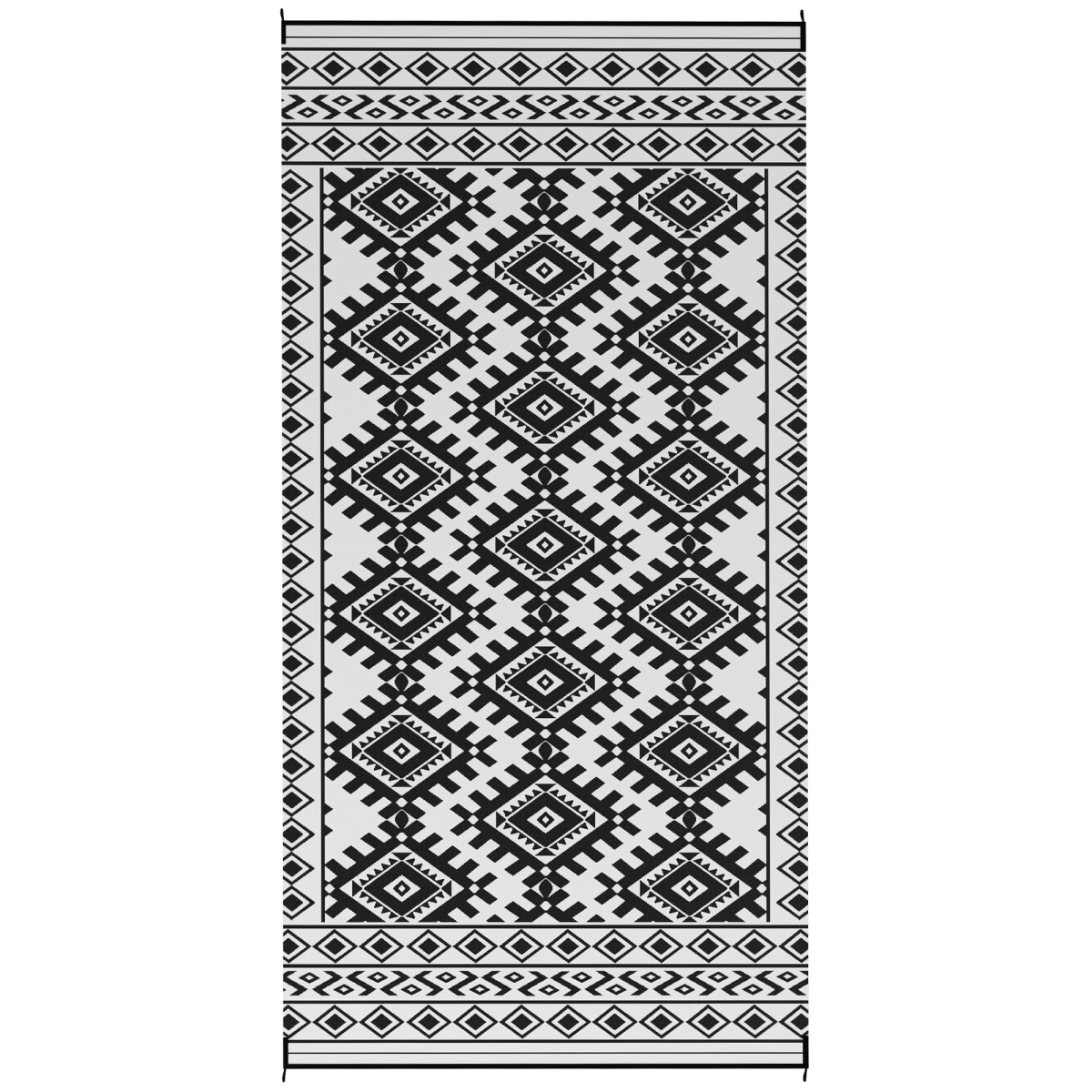Picture of 212 Main 84J-065V02BK 9 x 18 ft. Outsunny Reversible Outdoor Rhombus Border Area Rug&#44; Black & White