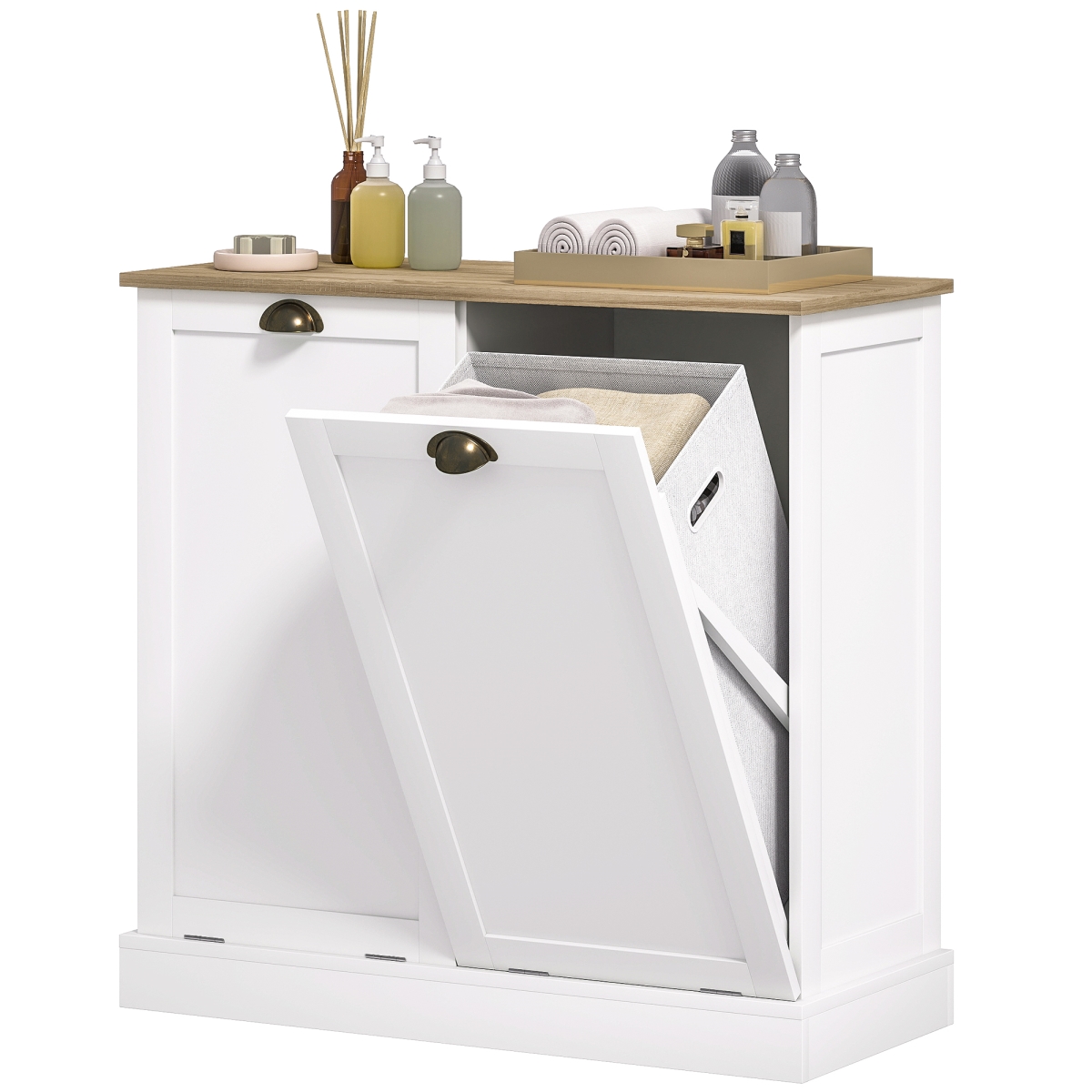 834-754V80WT 31.5 in. Homcom Dual Tilt Out Laundry Hamper Storage Cabinet, White